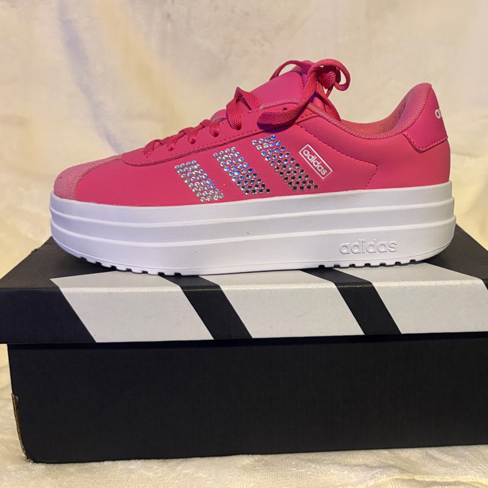 Adidas Kids Pink and White Platform Sneakers